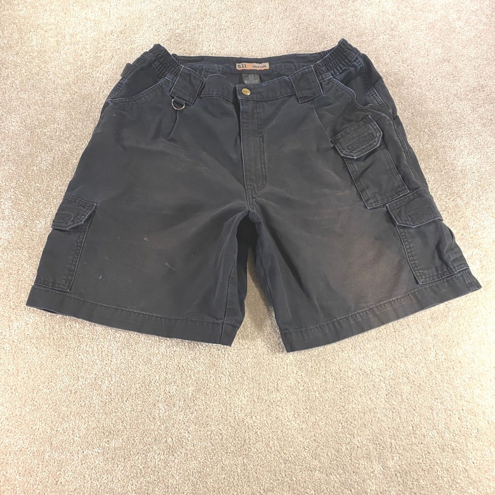 5.11 Tactical Cargo Shorts Mens 36 Black Cotton Canvas Utility Multi-Pocket 9in